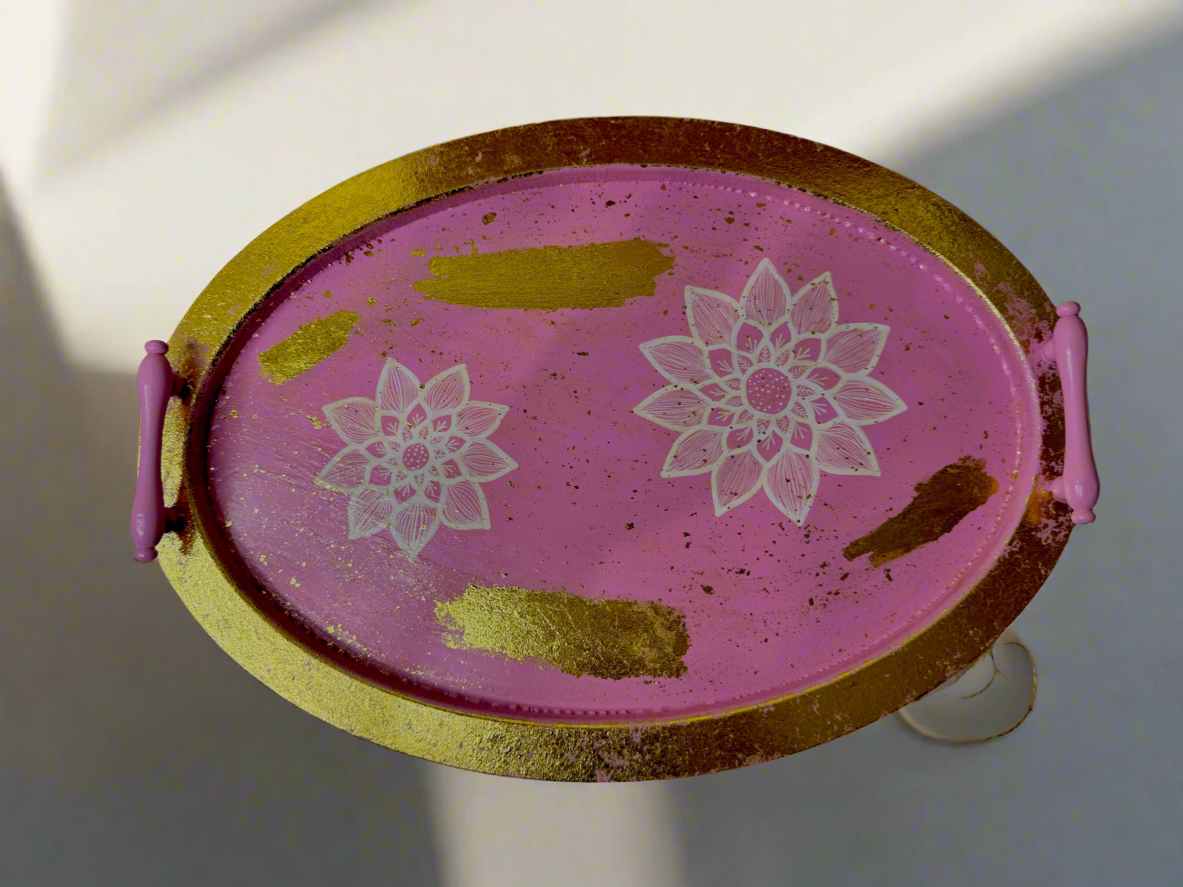 Hand-Painted Serving & Decorative Tray ā Pink & Gold